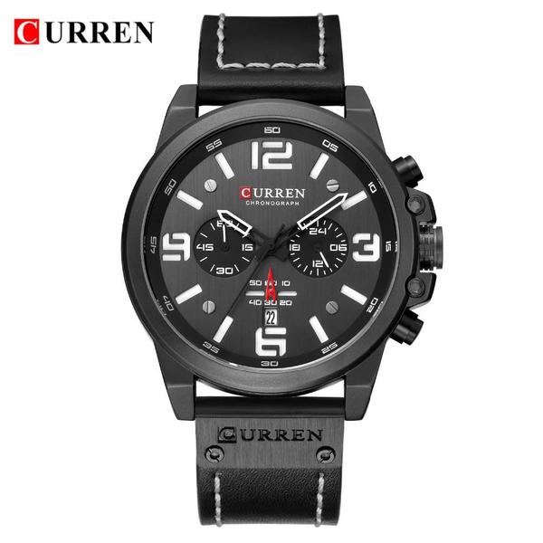 Relógio Masculino Curren 8314 BW Pulseira em Couro Preto