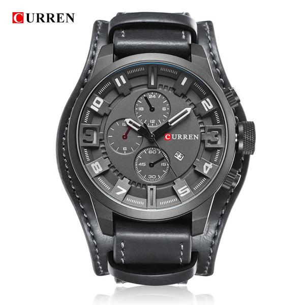 Relógio Masculino Curren 8225 BW Militar Preto e Branco