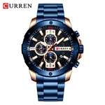 Relógio Masculino Curren 8336 BE Pulseira em Aço Inoxidável Azul e Dourado