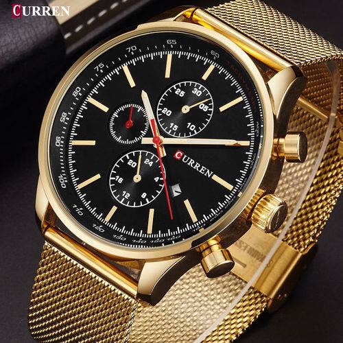 Relógio Masculino Curren 8227 Bracelete Dourado
