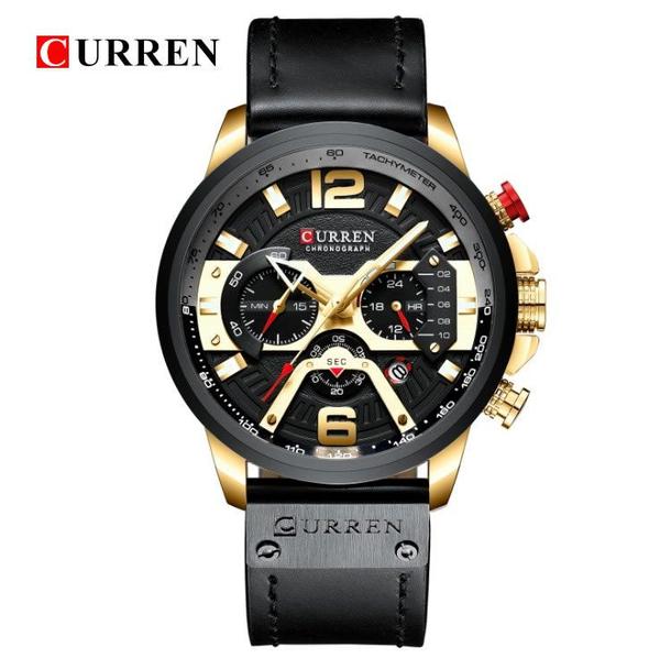 Relógio Masculino Curren 8329 BG Fashion Preto e Dourado