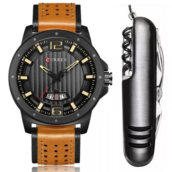 Relógio Masculino Curren Casual Pulseira em Couro + Canivete