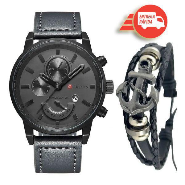 Relógio Masculino Curren Fashion Militar + Pulseira Ancora