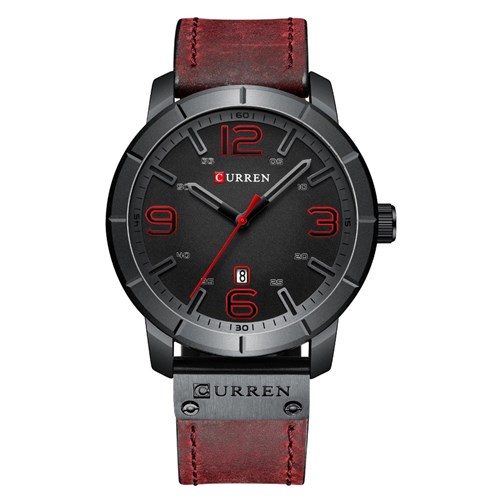 Relógio Masculino Curren Luxo Esportivo Aço Inox Vermelho