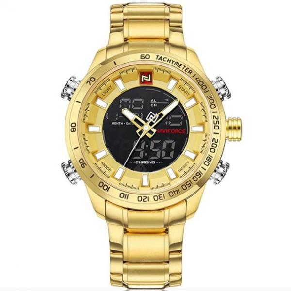 Relógio Masculino de Luxo Aço Original Importado Naviforce 9093 Ouro