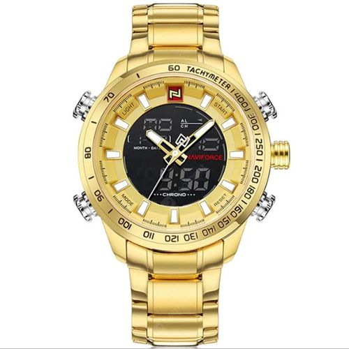 Relógio Masculino de Luxo Aço Original Importado Naviforce 9093 Ouro