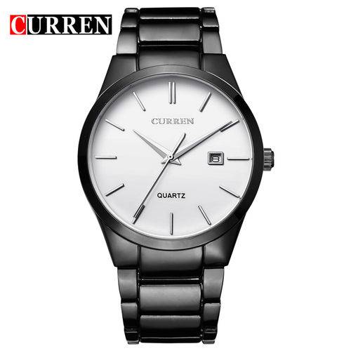 Relógio Masculino de Luxo Curren Resistente a Água 8106 Preto Fundo Branco