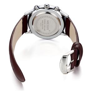 Relógio Masculino de Quartzo MEGIR 2011 com Pulseira de Couro Legítimo à Prova D’água (Marrom, Prateado e Branco) - Relógio Masculino de Quartzo MEGIR