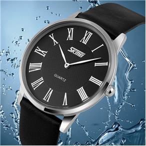 Relógio Masculino de Quartzo Ultrafino Skmei 9092 Resistente à Água com Pulseira de Couro (Preto)