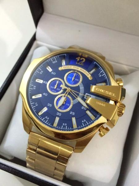 Relogio Masculino Diesel 10bar Dourado Azul