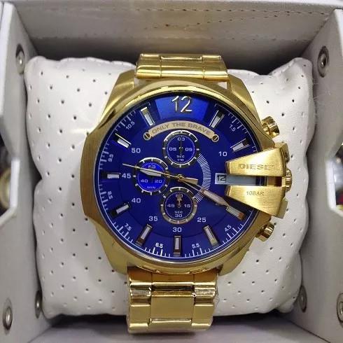 Relogio Masculino Diesel 10bar Dourado Azul