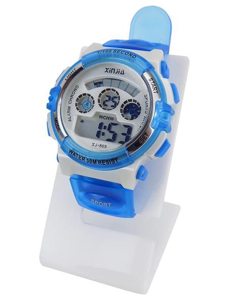 Relógio Masculino Digital a Prova D'água em Silicone na Cor Azul com Detalhes Brancos - Orizom