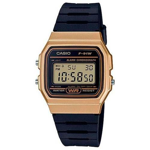 Relógio Masculino Digital Casio Dourado Vintage F-91WM-9ADF