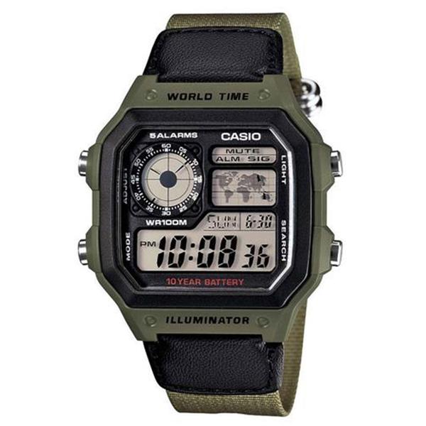 Relógio Masculino Digital Casio Multifunção AE1200WHB3BVDF - Verde AE1200WHB3BV - Casio*