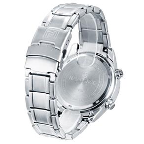 Relógio Masculino Digital NAVIFORCE NF9050 com Pulseira de Aço (Prata e Azul)