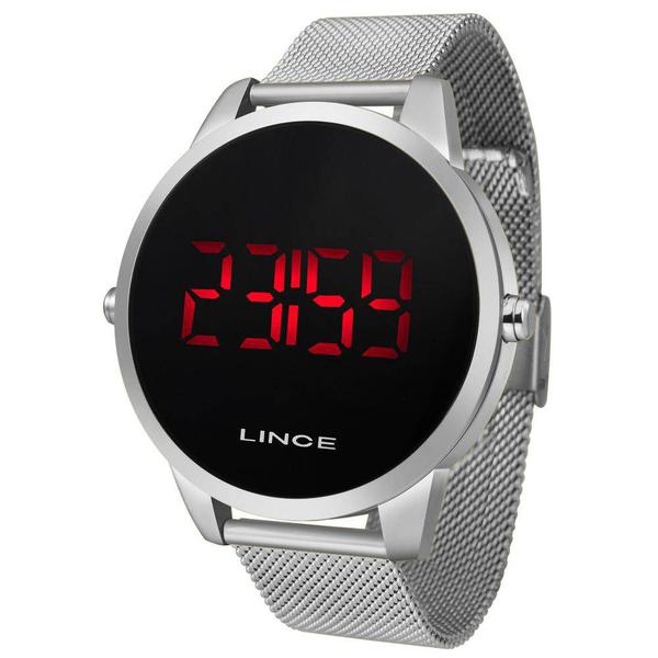 Relogio Masculino Digital Prata Lince Led Vermelho MDM4586L