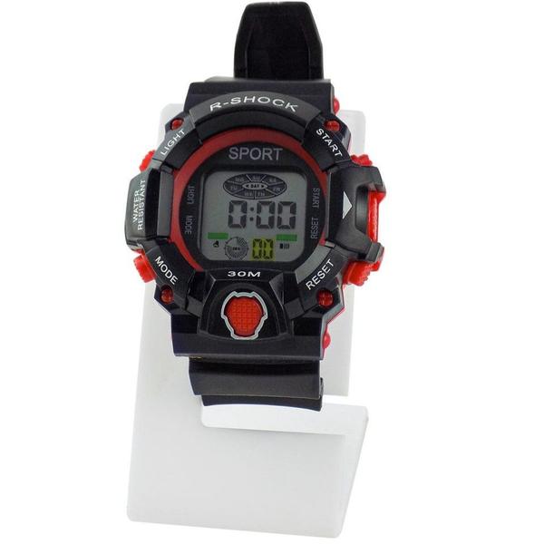 Relógio Masculino Digital Preto com Detalhes Vermelho - Relógios da Hora Orizom