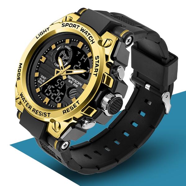 Relógio Masculino Digital Preto Dourado Led à Prova D'água. - Sanda