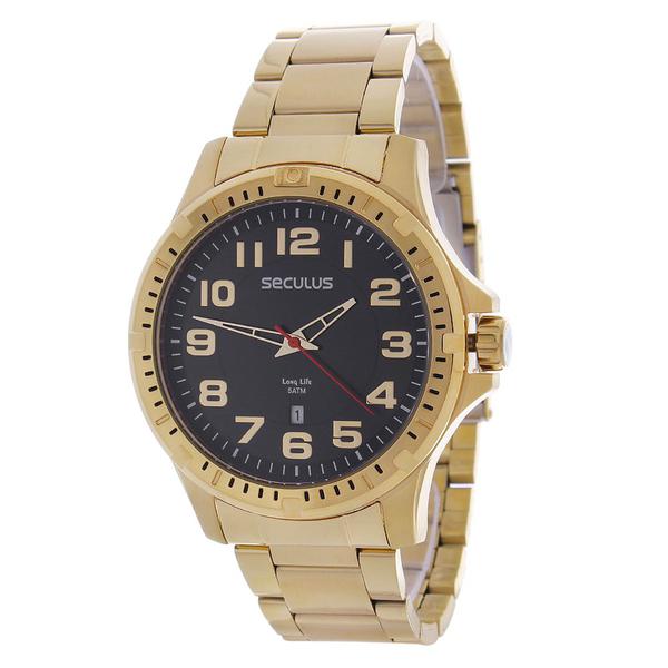 Relógio Masculino Dourado 5ATM Long Life Seculus 24978