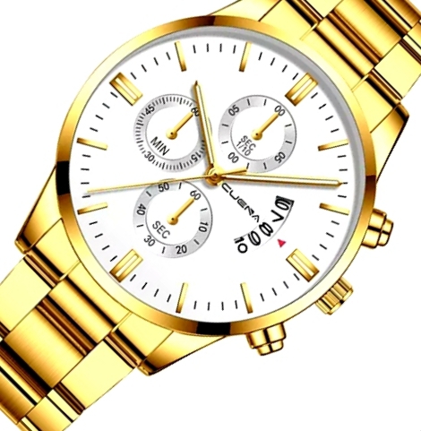 Relógio Masculino Dourado Aço Inox Dourado Branco - Cuena