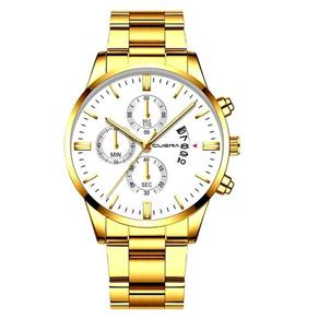 Relógio Masculino Dourado Aço Inox Dourado Branco