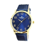 Relógio Masculino Dourado Azul Couro Champion CN20640A