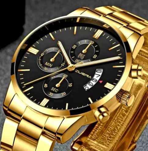 Relógio Masculino Dourado Black Motion Aço Inox Quartz Preto - Cuena