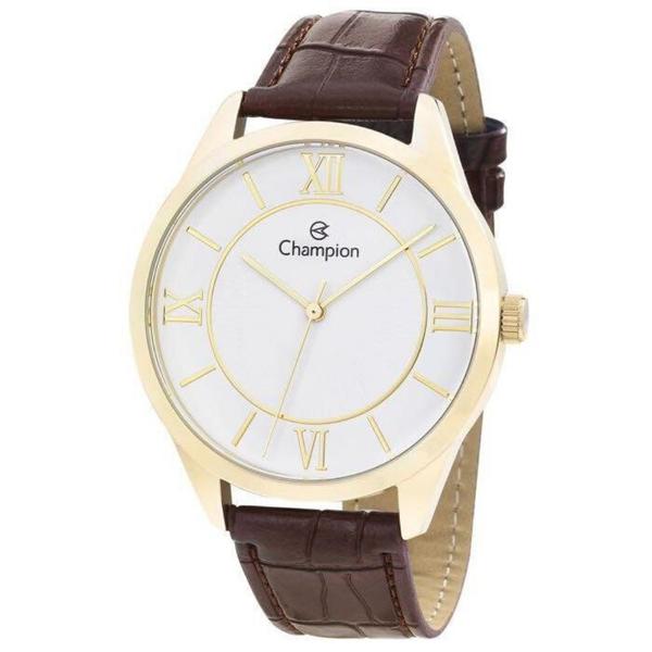 Relogio Masculino Dourado Champion Couro Marrom CN20579B