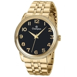 Relógio Masculino Dourado Champion Fundo Preto Original +Nf