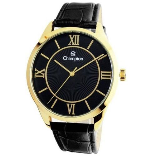 Relogio Masculino Dourado Champion Pulseira Couro Preto Cn20