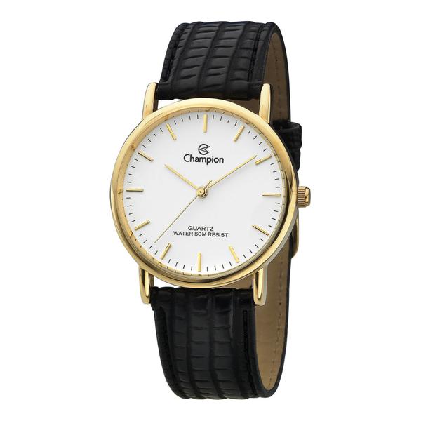 Relogio Masculino Dourado Champion Pulseira de Couro Preta