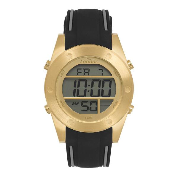 Relógio Masculino Dourado Condor Casual Pulseira Preta 5 Atm