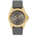 Relogio Masculino Dourado Condor Pulseira Couro Cinza Co2035