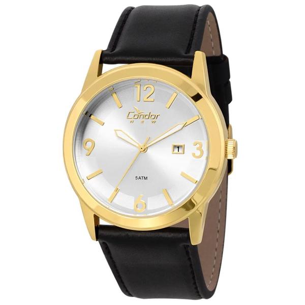 Relogio Masculino Dourado Condor Pulseira Couro com Data