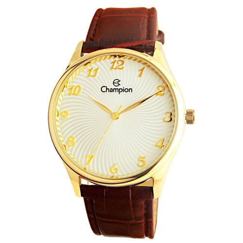 Relogio Masculino Dourado Couro Marrom Champion Cn20551s