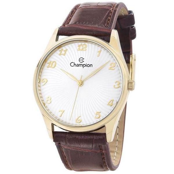 Relogio Masculino Dourado Couro Marrom Champion CN20551S