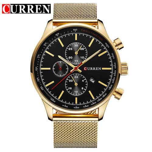 Relógio Masculino Dourado Curren Luxo Original 8227