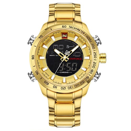 Relógio Masculino Dourado Digital Esportivo Naviforce 9093