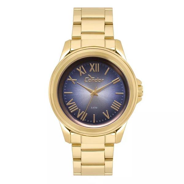 Relogio Masculino Dourado Fundo Azul Numeros Romanos Condor