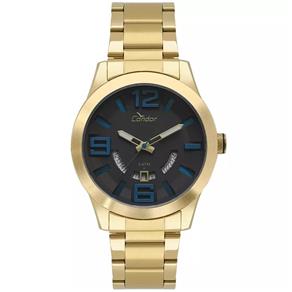 Relogio Masculino Dourado Fundo Preto com Data