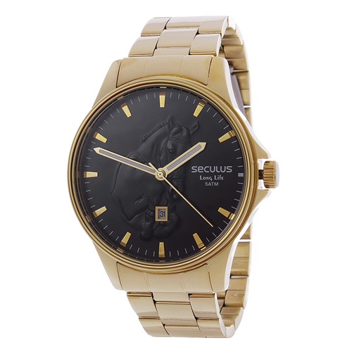 Relógio Masculino Dourado Long Life 5ATM Seculus 24984