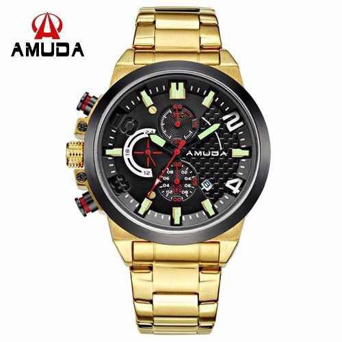 Relógio Masculino Dourado Luxo Amuda - Am5015