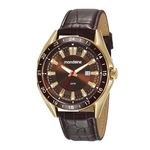 Relogio Masculino Dourado Mondaine Couro Marrom Data 83391GP