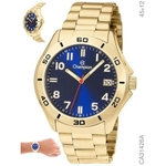 Relógio Masculino Dourado Mostrador Azul CA31426A