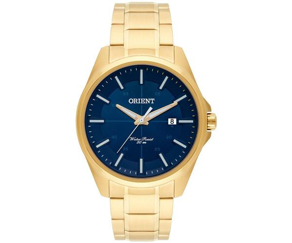 Relógio Masculino Dourado Orient Fundo Azul com Data + NF