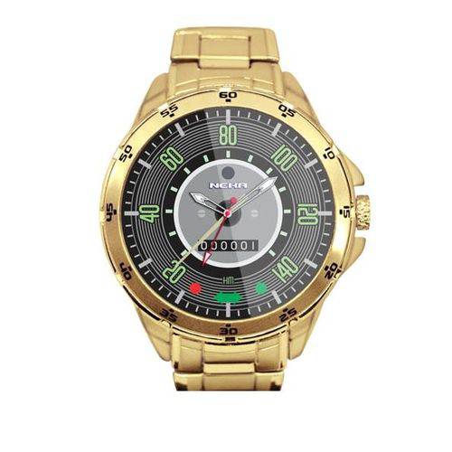 Relógio Masculino Dourado Painel Velocímetro Fusca 140km 5776