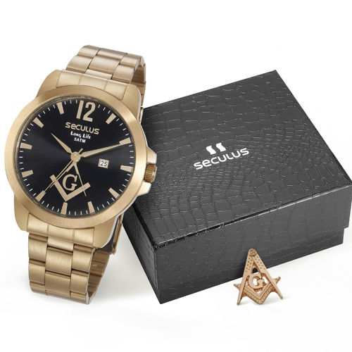 Relógio Masculino Dourado Seculus Kit Ref.: 28973GPSKDA1K1