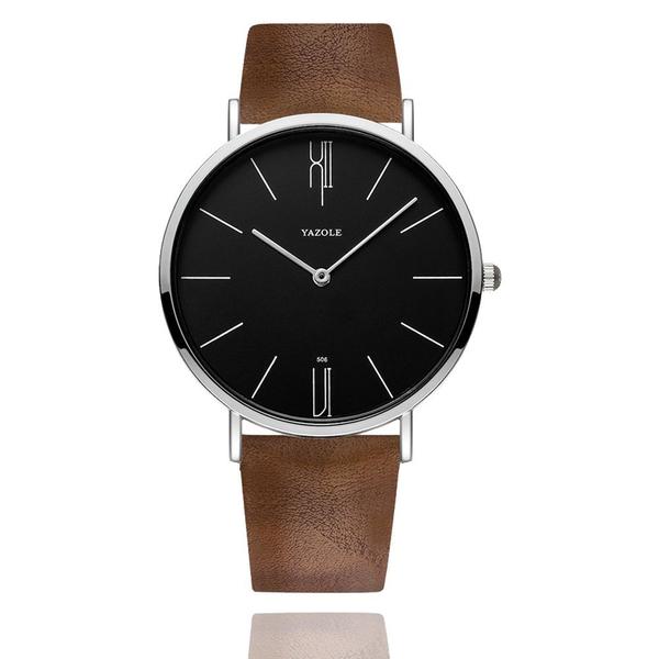 Relógio Masculino Elegante Yazole Design Luxo 506 Preta Pulseira Marrom