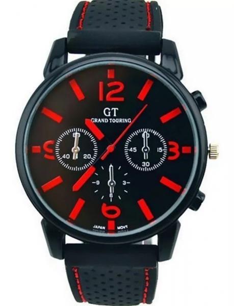 Relógio Masculino Esporte Gt Grand Touring Vermelho Pulseira de Borracha