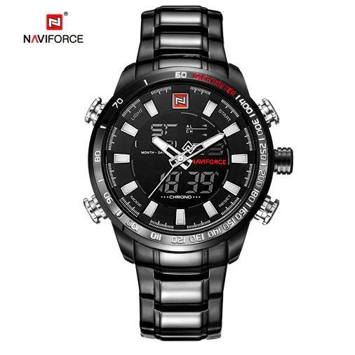 Relógio Masculino Esportivo Analógico Digital Aço Inox 30m - Preto - Naviforce